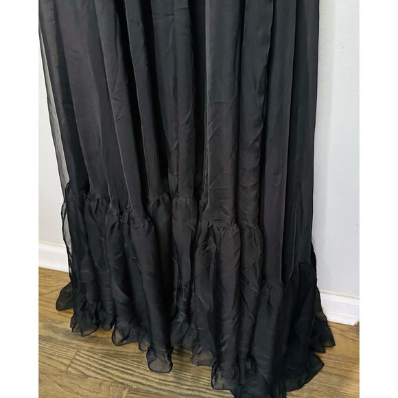 MAC DUGGAL Ieena Black Chiffon Lace Up Back Cut Out Middle Gown Dress Size 6 - Picture 8 of 16